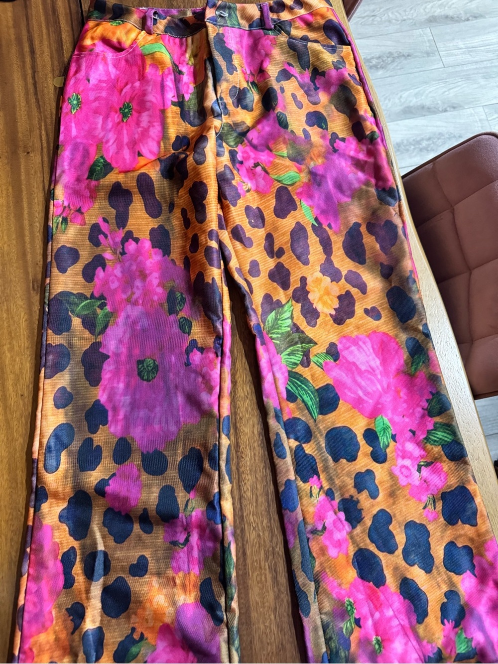 NWOT Women’s Floral & Leopard Print Pants - Pink and Orange
